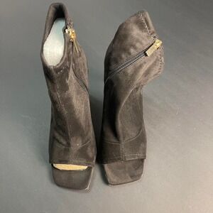Black suede ankle boots with 4.5" heel size 7 gold zipper (worn once) stretchfit